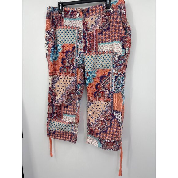 Chico's Paisley Print Drawstring Hem Crop Pant Orange Blue Size 2.5 (14) Large - Picture 2 of 6